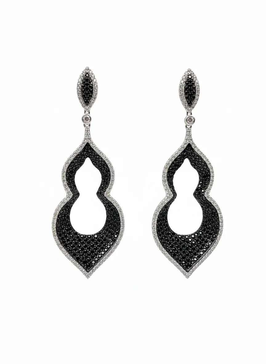 Elegant 925 sterling silver drop earrings with a striking black stone