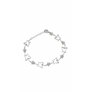 Sterling silver butterfly bracelet with lobster clasp, top view