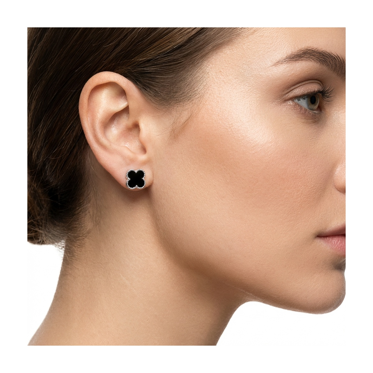 925 Sterling Silver Clover Stud Earrings Black Enamel | Dublin Silver