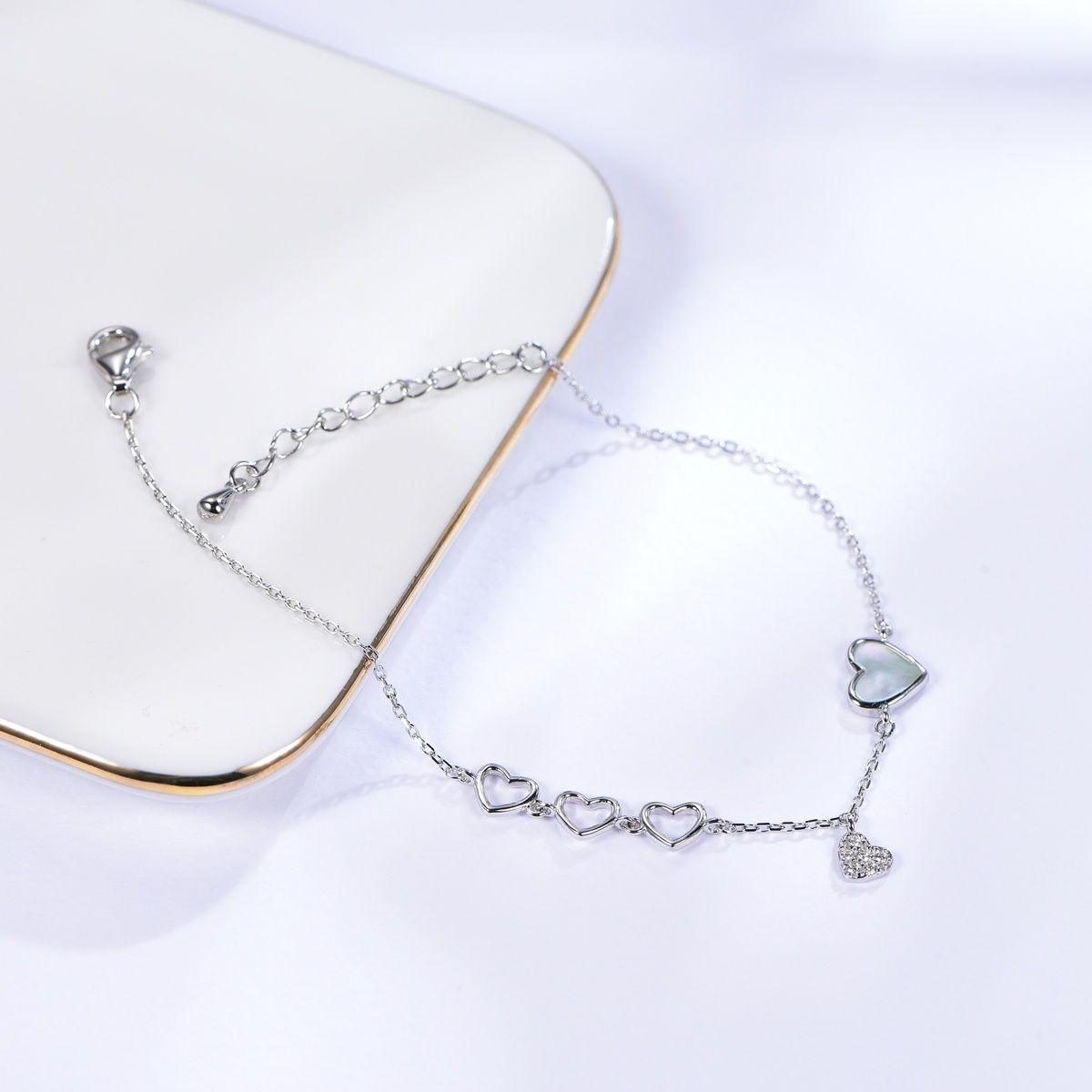 925 Sterling Silver Heart Charm Bracelet with Cubic Zirconia | Dublin Silver