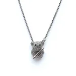 Sterling silver teddy bear pendant on chain, front view