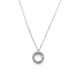 Sterling silver circle pendant necklace with cubic zirconia, front view