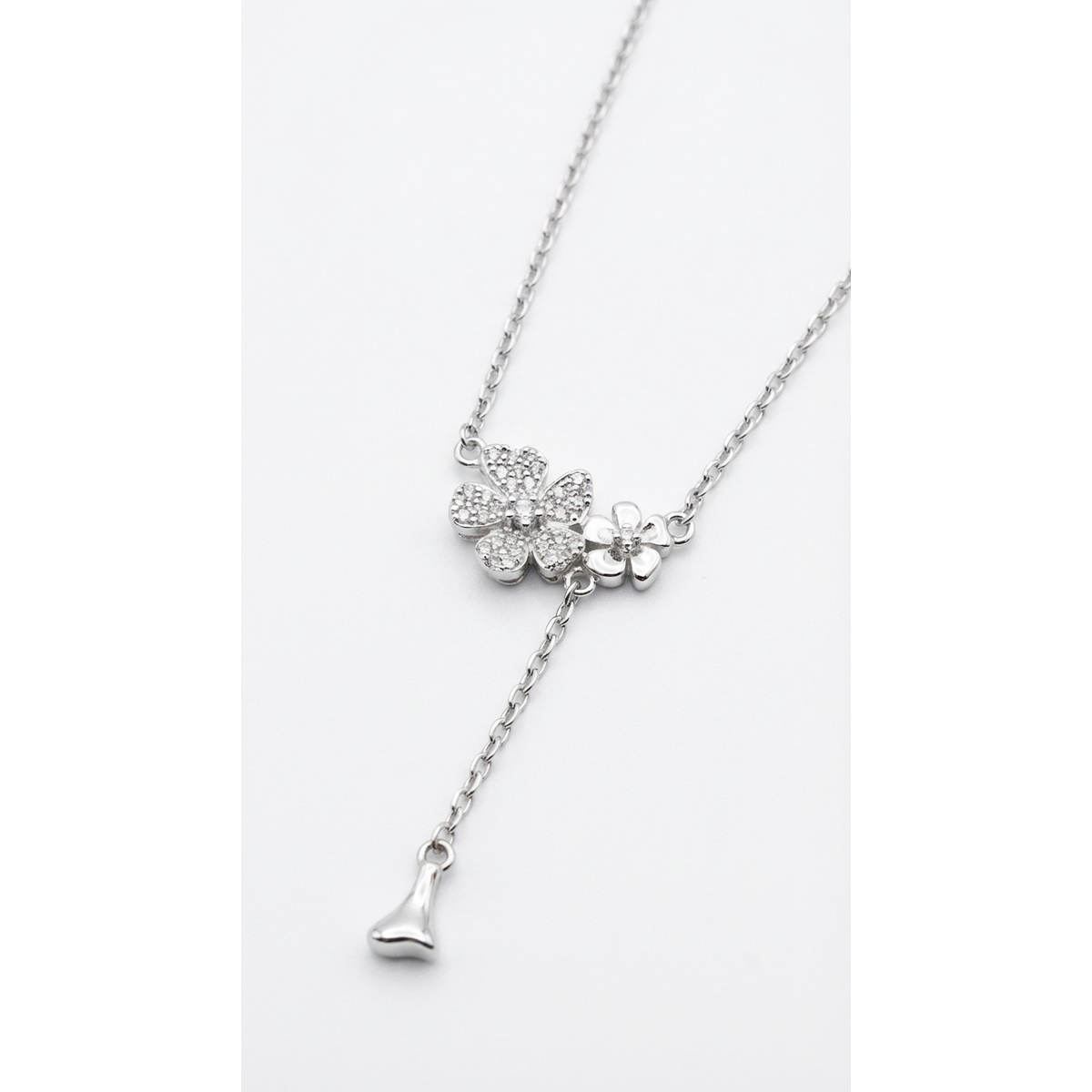 Dublin Silver 925 Sterling Silver Floral Pendant Necklace with Cubic Zirconia