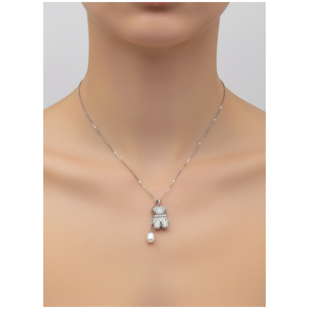 Dublin Silver 925 Sterling Silver Teddy Bear Pendant Necklace with Pearl Charm