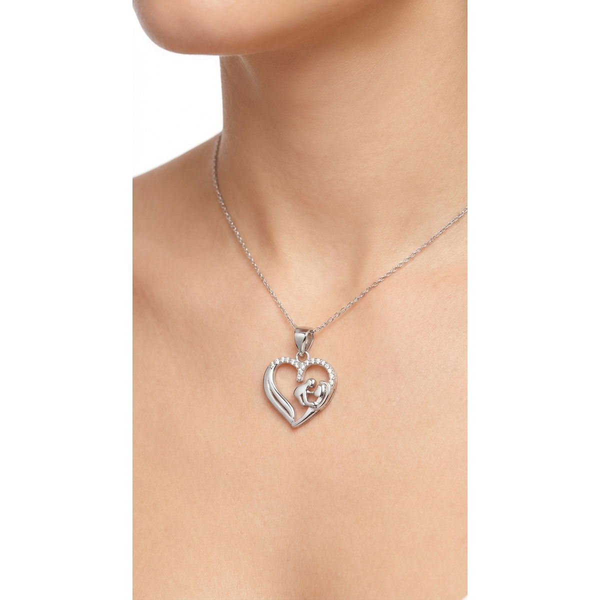 Dublin Silver 925 Sterling Silver Mother and Child Heart Pendant