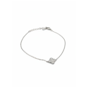 Sterling silver clover bracelet with adjustable chain, top view