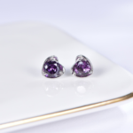Elegant 925 Sterling Silver Dark Purple CZ Earrings