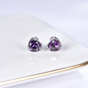 Elegant 925 Sterling Silver Dark Purple CZ Earrings