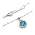 925 Sterling Silver Blue Crystal Pendant Necklace 18-inch Chain | Dublin Silver