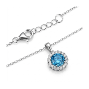 925 Sterling Silver Blue Crystal Pendant Necklace 18-inch Chain | Dublin Silver