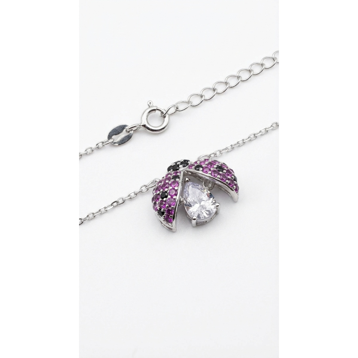 925 Sterling Silver Ladybug Pendant Necklace with Gemstones | Dublin Silver