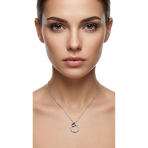925 Sterling Silver Elegant Necklace with Blue Stone Pendant | Dublin Silver