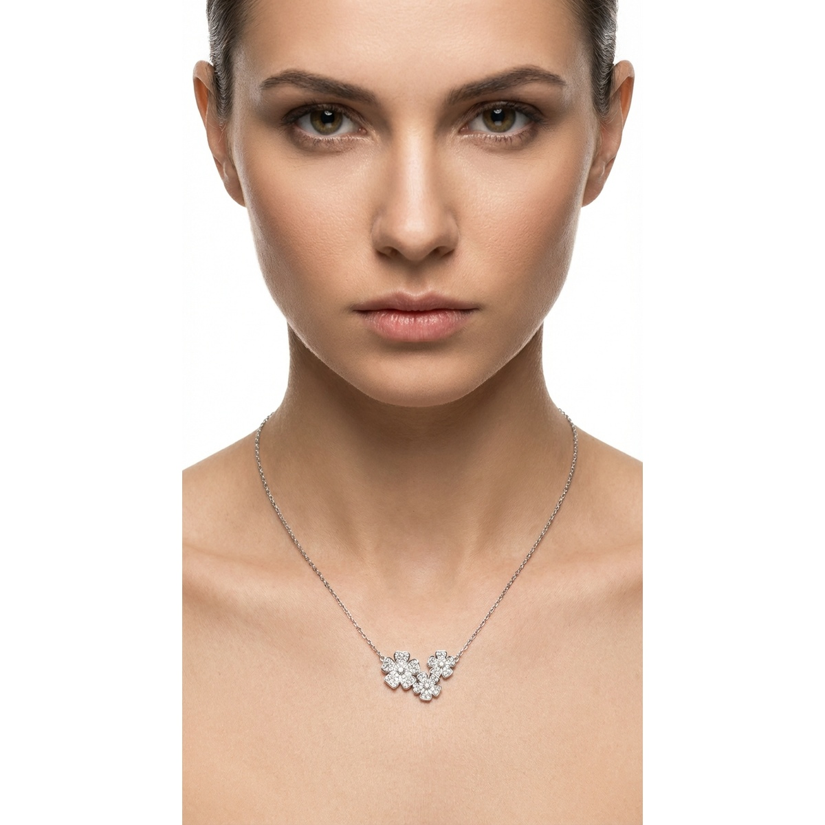 Dublin Silver 925 Sterling Silver Floral Necklace with Cubic Zirconia