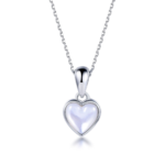 Sterling silver heart-shaped pendant with white shell, front view