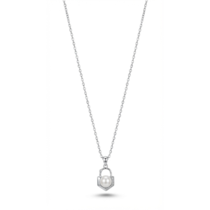 Sterling silver pendant necklace with pearl, front view