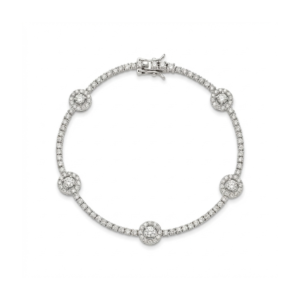 Sterling silver crystal tennis bracelet with elegant closure, top view