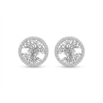 Elegant 925 sterling silver Tree of Life stud earrings with cubic zirconia