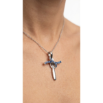 925 Sterling Silver Cross Pendant with Blue Gemstones | Dublin Silver