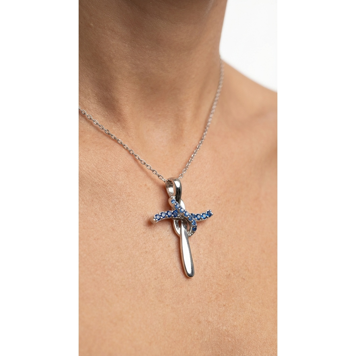925 Sterling Silver Cross Pendant with Blue Gemstones | Dublin Silver
