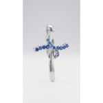 Sterling silver cross pendant with blue gemstones, front view