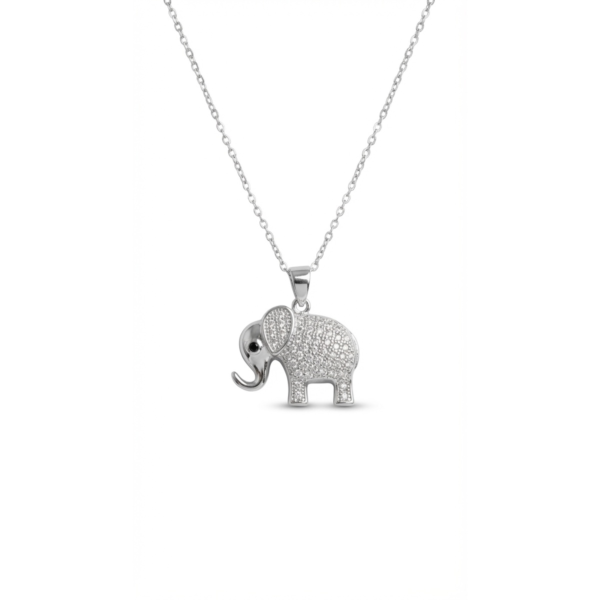 Sterling silver elephant pendant with cubic zirconia, front view