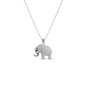 Sterling silver elephant pendant with cubic zirconia, front view