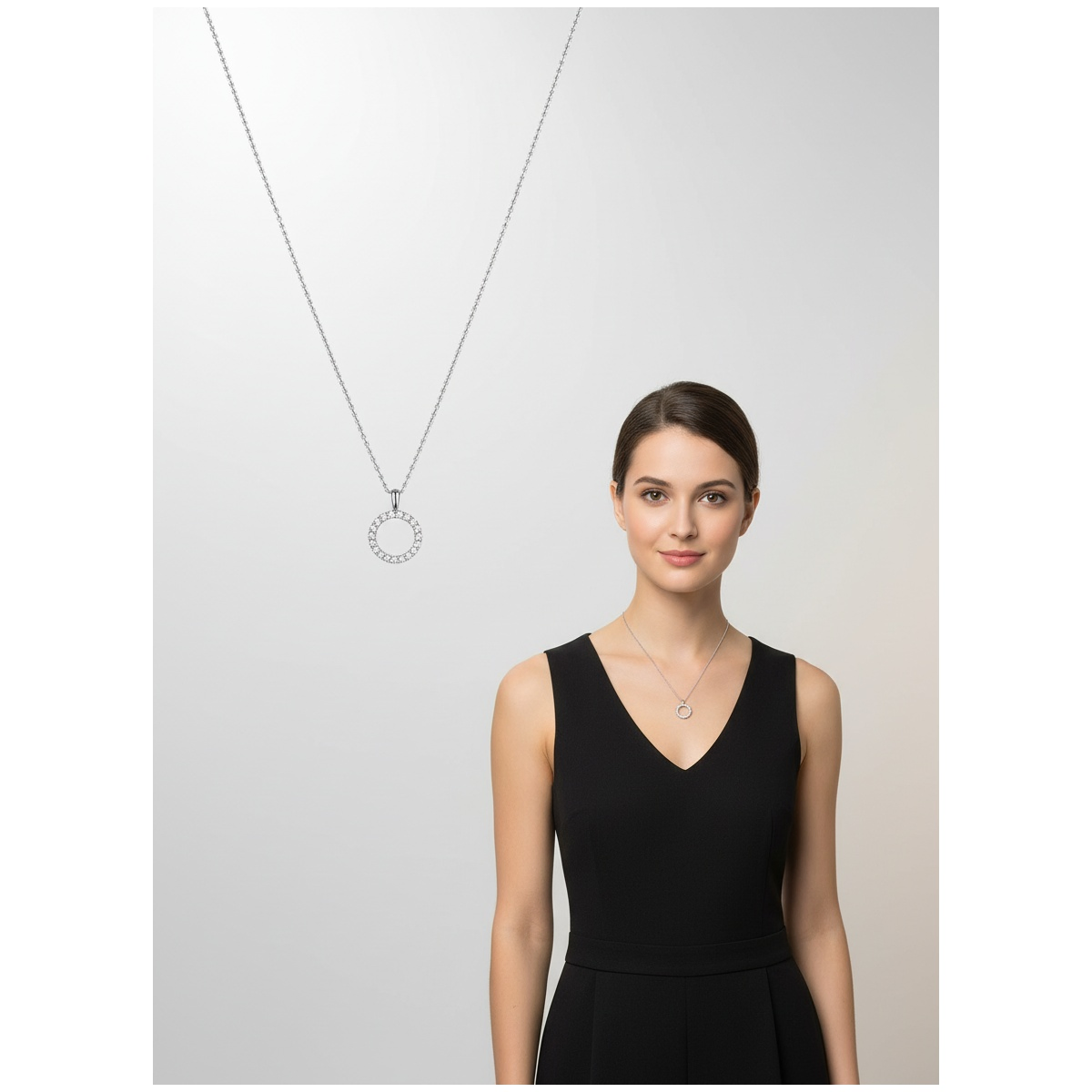 Dublin Silver 925 Sterling Silver Circle Pendant Necklace with Cubic Zirconia