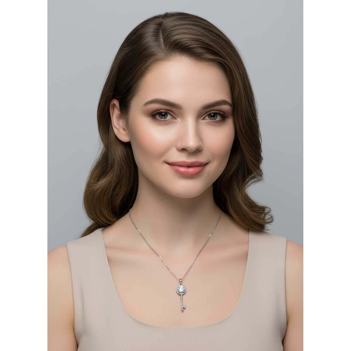 Elegant 925 Sterling Silver Key Pendant Necklace with Cubic Zirconia