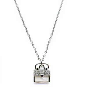 Sterling silver handbag pendant on chain, front view