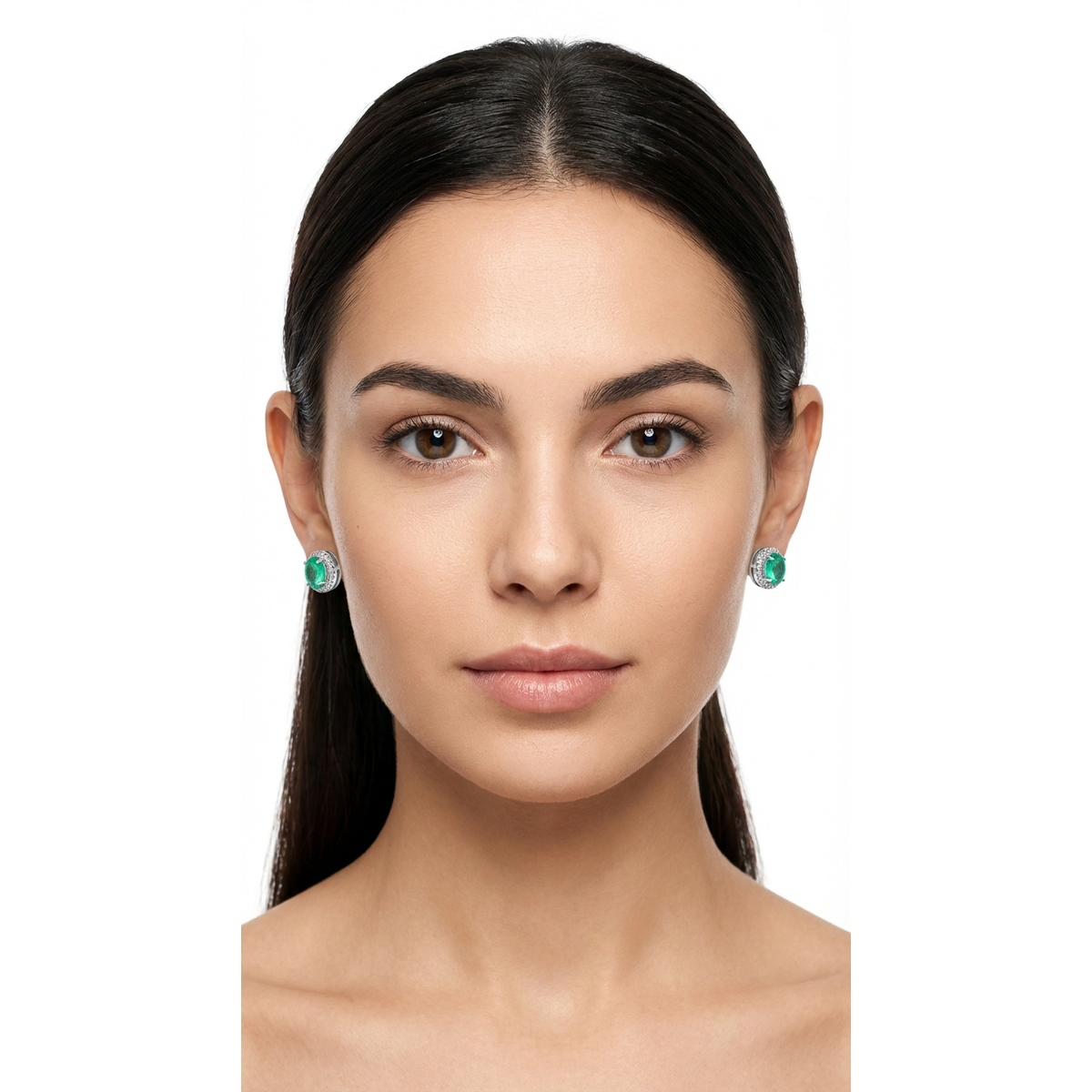 Dublin Silver 925 Sterling Silver Emerald Green Stud Earrings