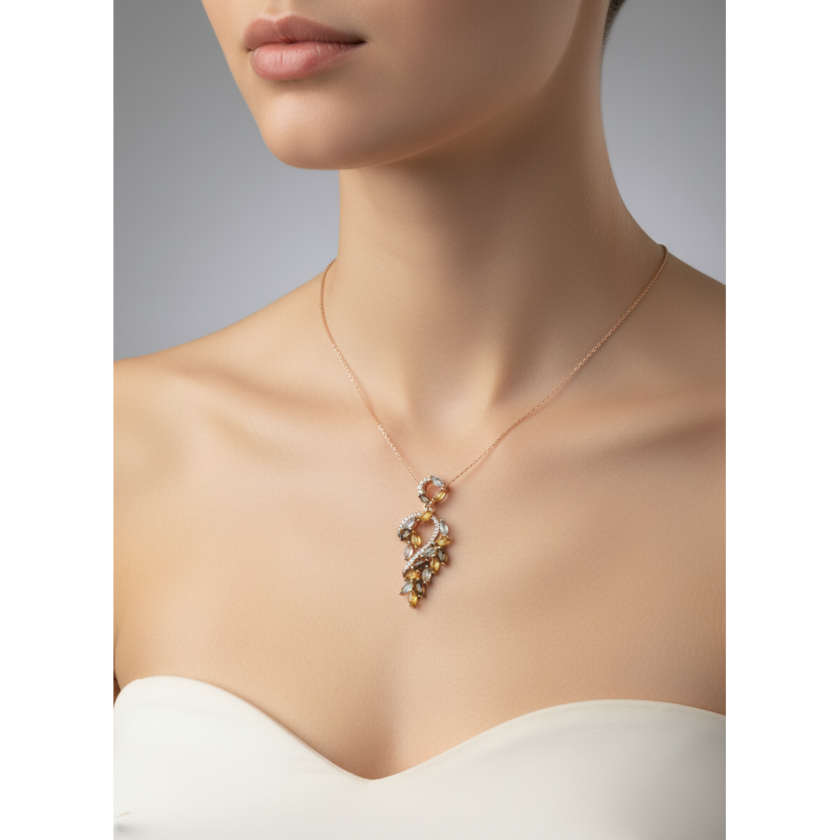 Multicolour Gemstone Drop Pendant 925 Sterling Silver Gold-Plated Necklace | Dublin Silver