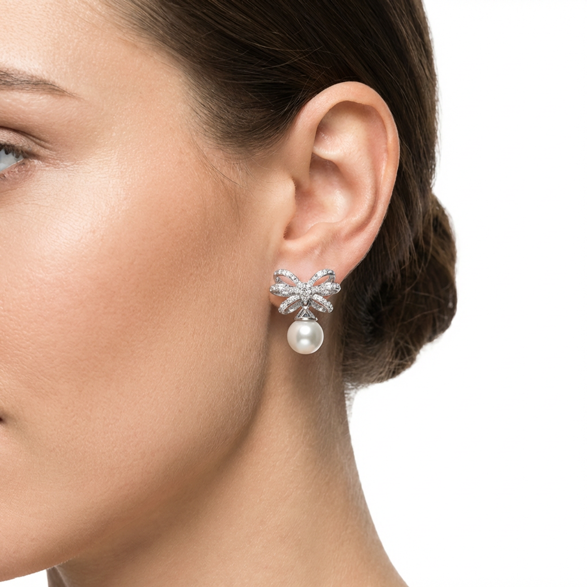 925 Sterling Silver Pearl Bow Earrings | Dublin Silver