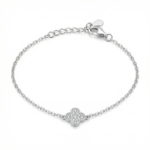 Sterling silver clover bracelet with adjustable chain, top view