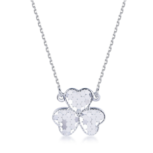 Sterling silver clover pendant on chain, front view