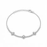 Sterling silver clover anklet with adjustable chain, top view