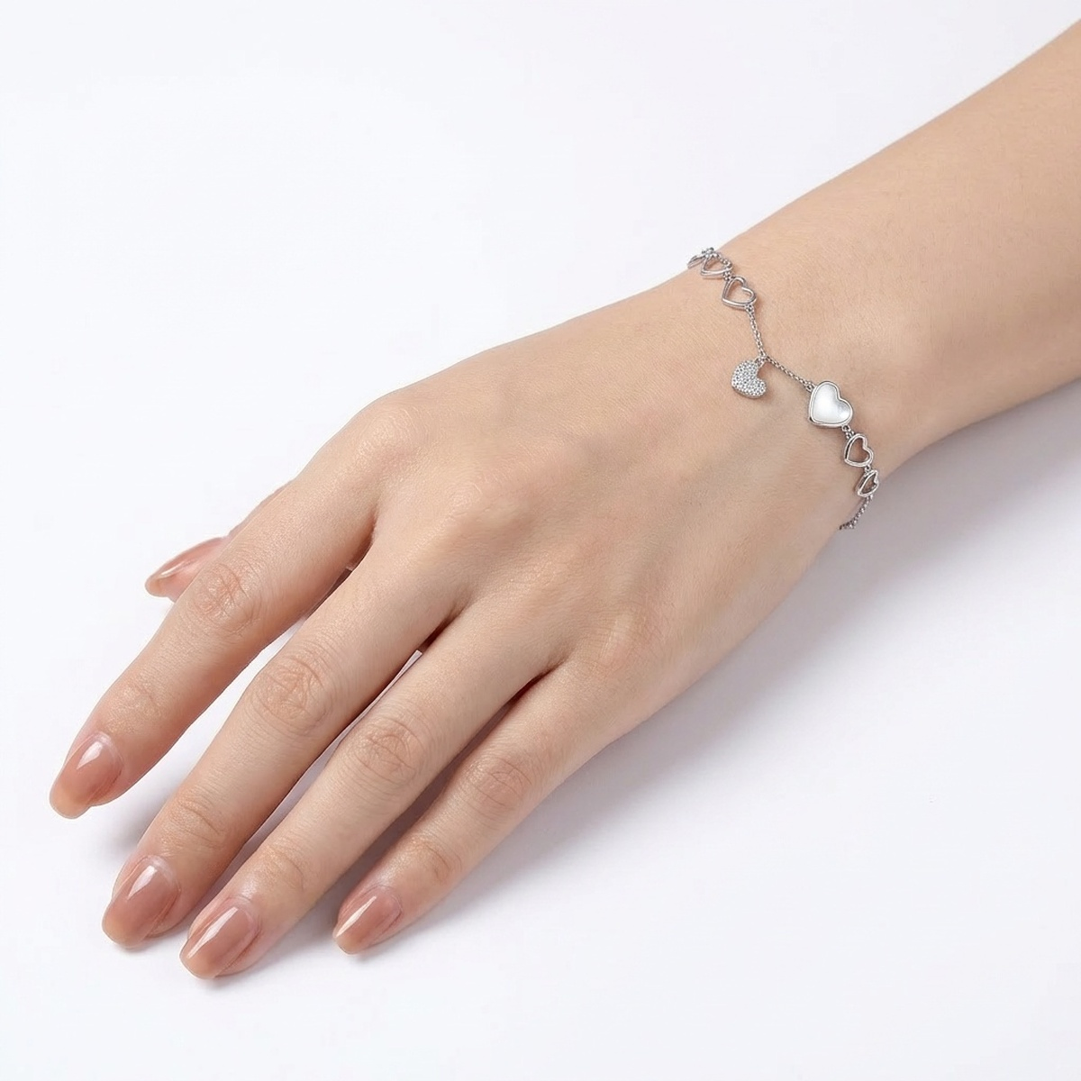 Sterling Silver Heart Charm Bracelet
