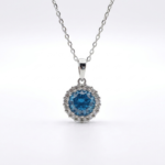 925 Sterling Silver Blue Crystal Pendant Necklace 18-inch Chain | Dublin Silver