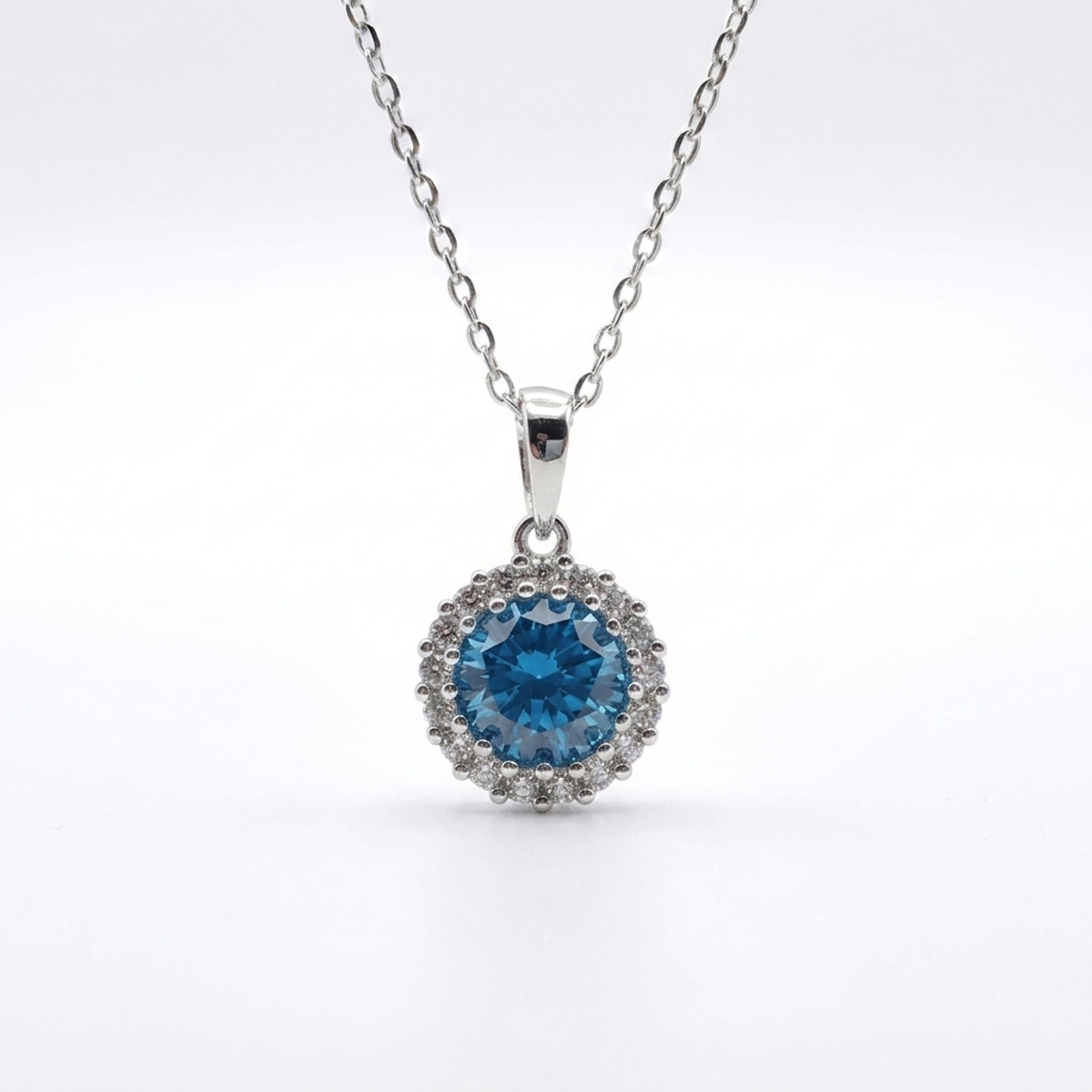 925 Sterling Silver Blue Crystal Pendant Necklace 18-inch Chain | Dublin Silver