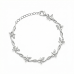 Sterling silver leaf design bracelet with lobster clasp, top view