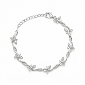 Sterling silver leaf design bracelet with lobster clasp, top view