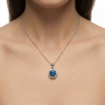925 Sterling Silver Blue Crystal Pendant Necklace 18-inch Chain | Dublin Silver