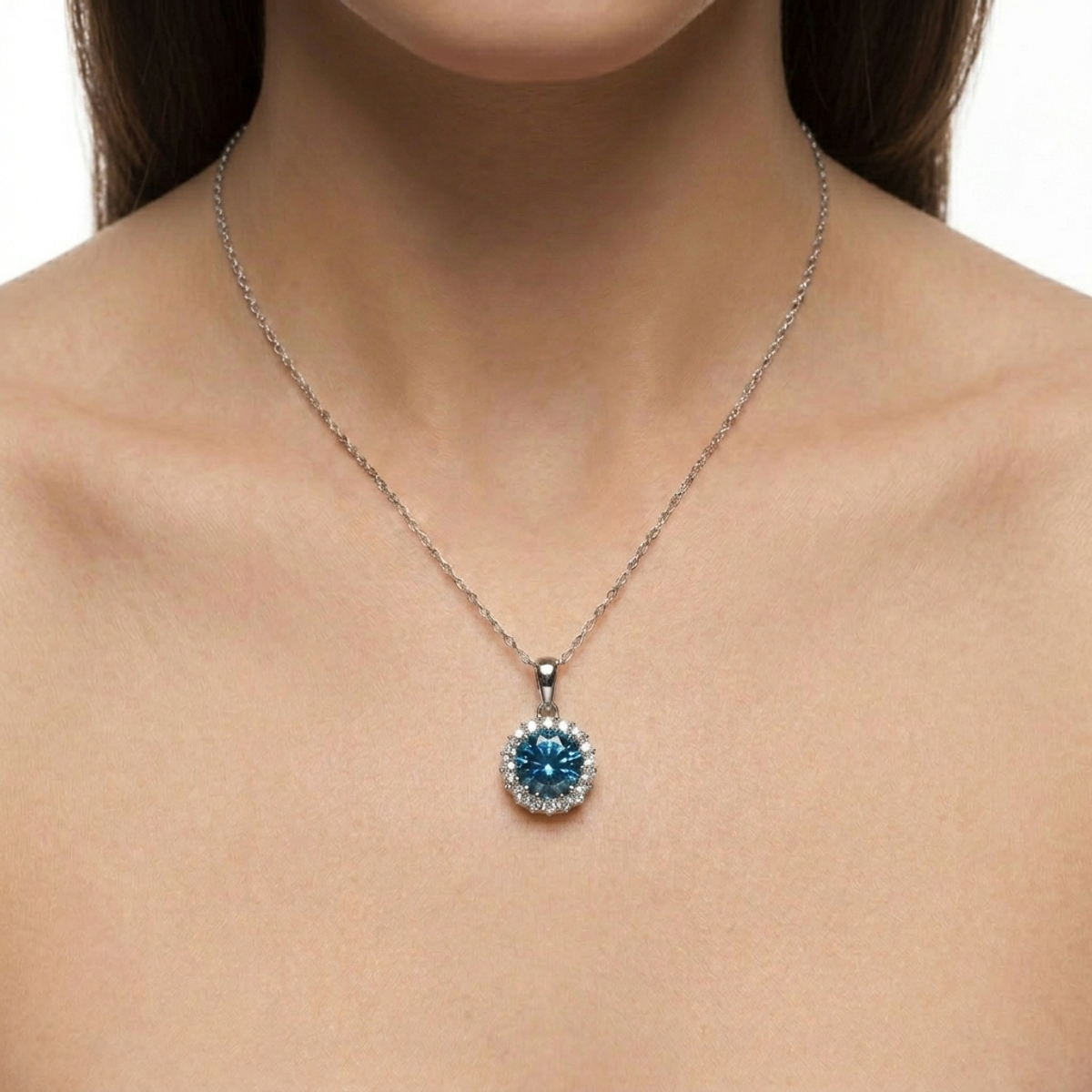 925 Sterling Silver Blue Crystal Pendant Necklace 18-inch Chain | Dublin Silver