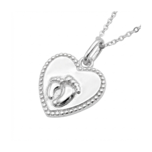 Sterling silver Claddagh heart pendant with beaded edge, front view