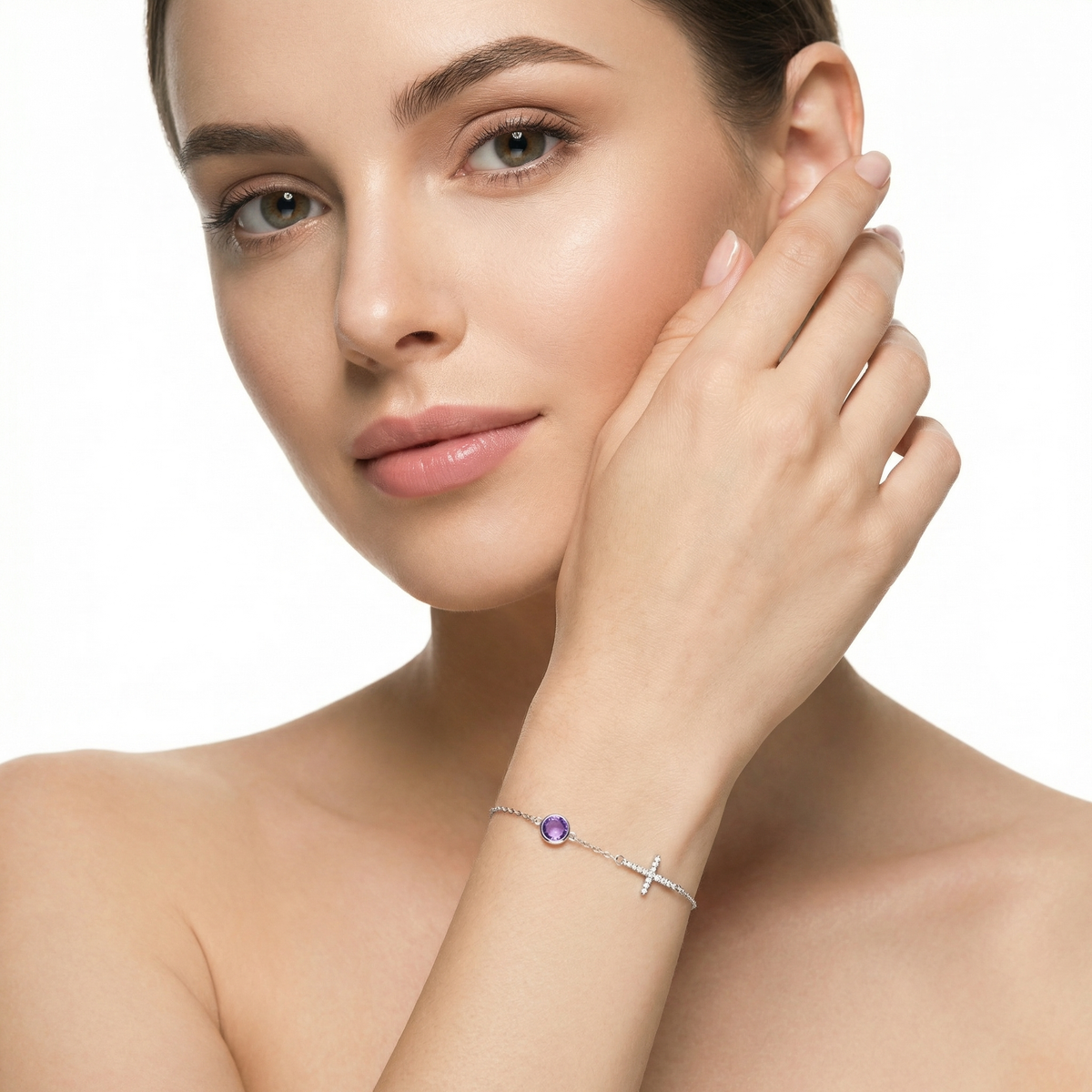 925 Sterling Silver Charm Bracelet with Amethyst Accent | Dublin Silver