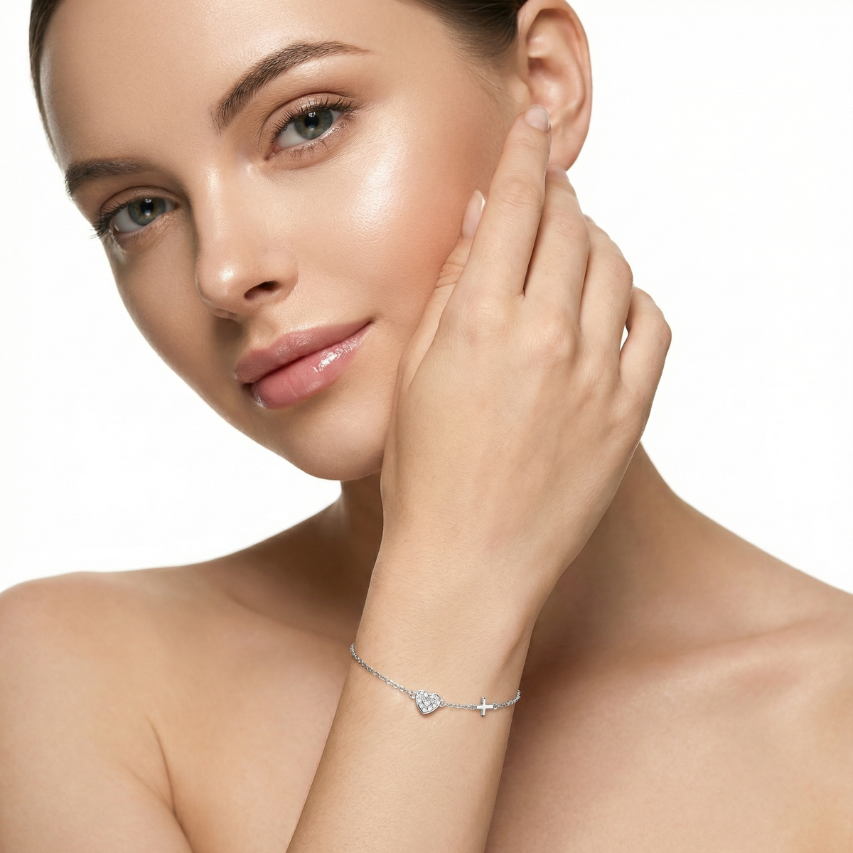 925 Sterling Silver Heart and Cross Bracelet with Lobster Clasp | Dublin Silver