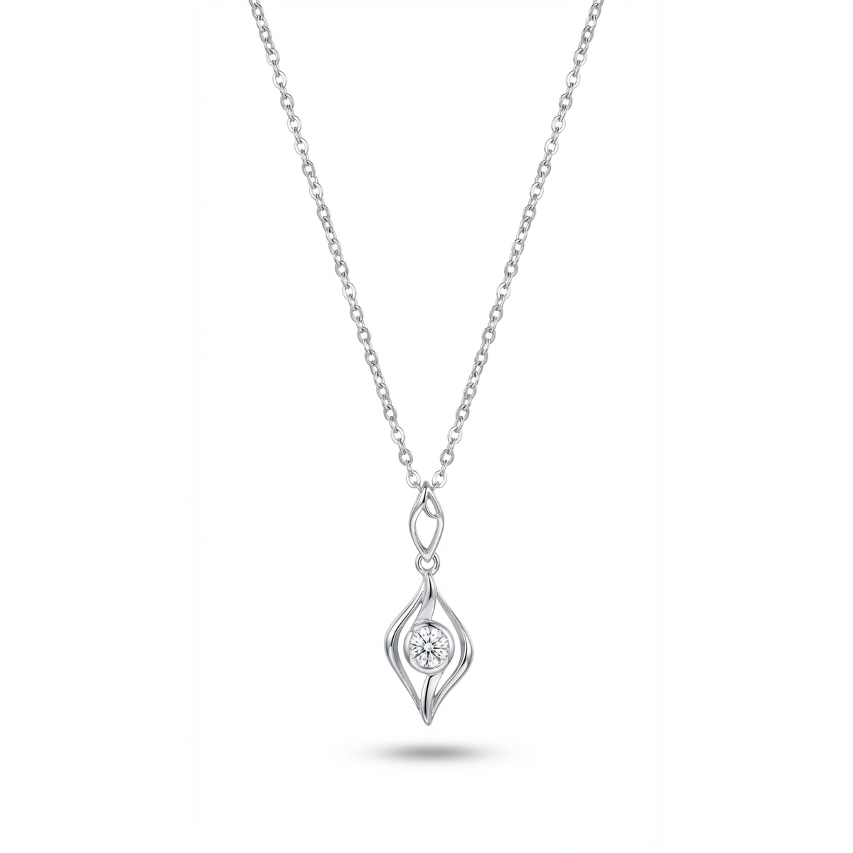Sterling silver pendant necklace with cubic zirconia, front view
