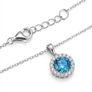 925 Sterling Silver Blue Crystal Pendant Necklace 18-inch Chain | Dublin Silver