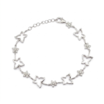 Sterling silver butterfly bracelet with lobster clasp, top view