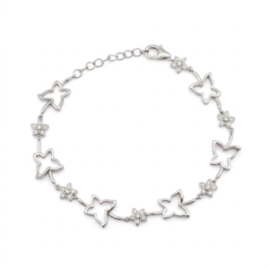 Sterling silver butterfly bracelet with lobster clasp, top view