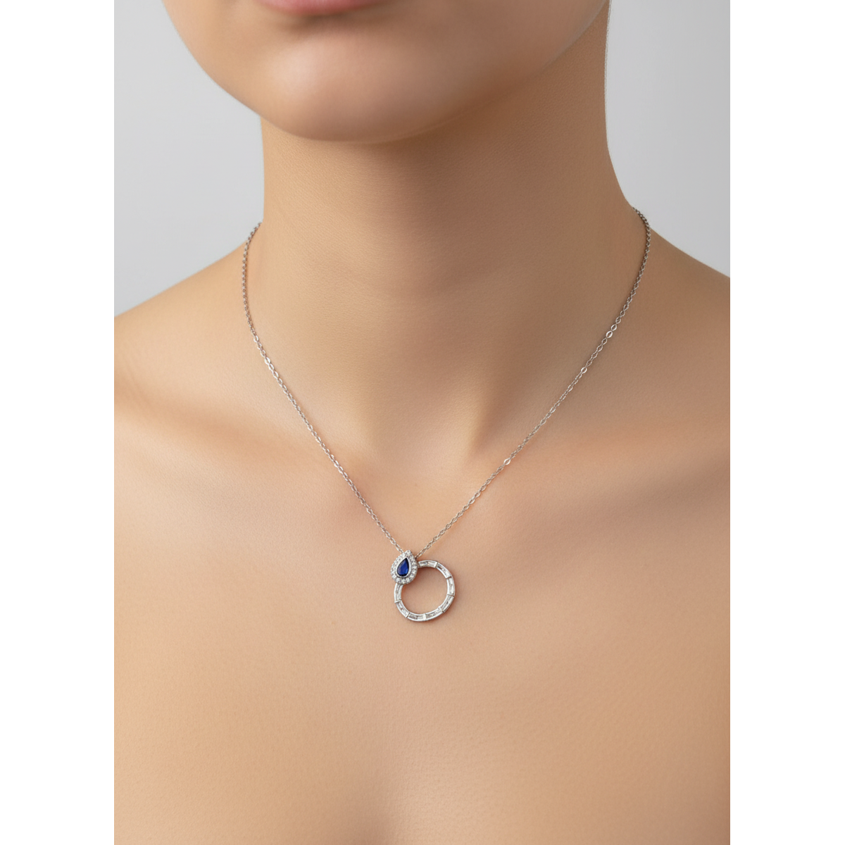 Sterling Silver Necklace with Blue Stone